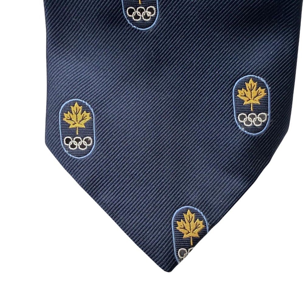 Abbey Canada Olympic Team Neck Tie Navy Maple Leaf Rings Polyester Vintage Retro